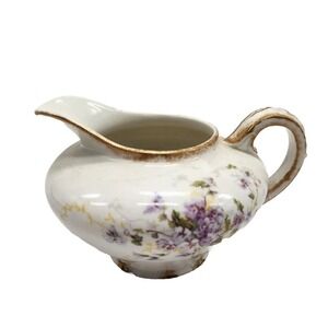 Antique LS&S Limoges‎ France Floral Pink Floral Creamer w/ Gold Edge